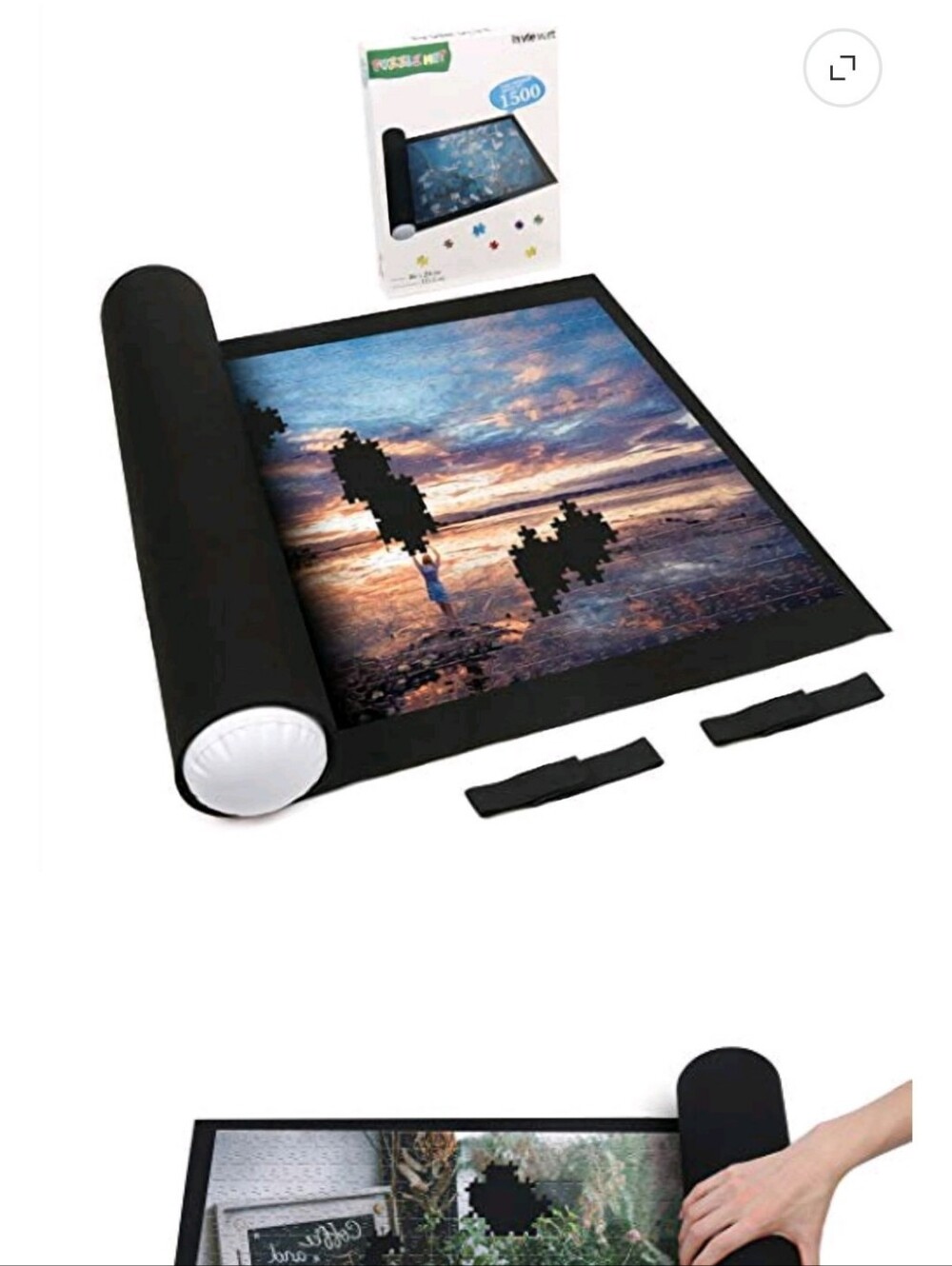 Roll-Up Puzzle Mat Black LavieVert 1500pc 46x26 Flat Felt Mat Rolls Up